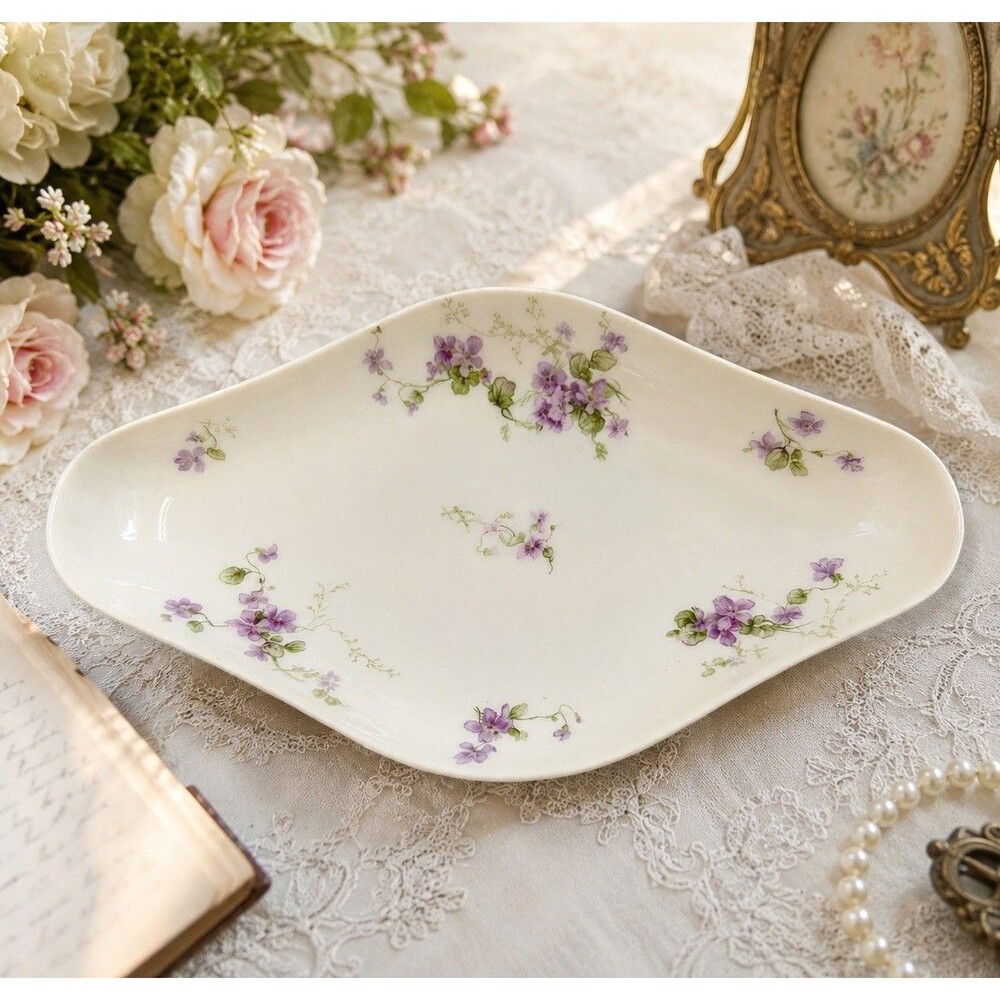 Antique CH Field Haviland Limoges France Violet Floral Relish Serving Dish